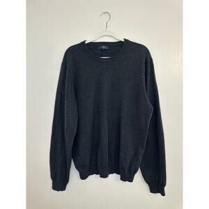 Brooks Brothers Mens Strech Charcoal Grey Merino Wool Blend Crew Sweater Large